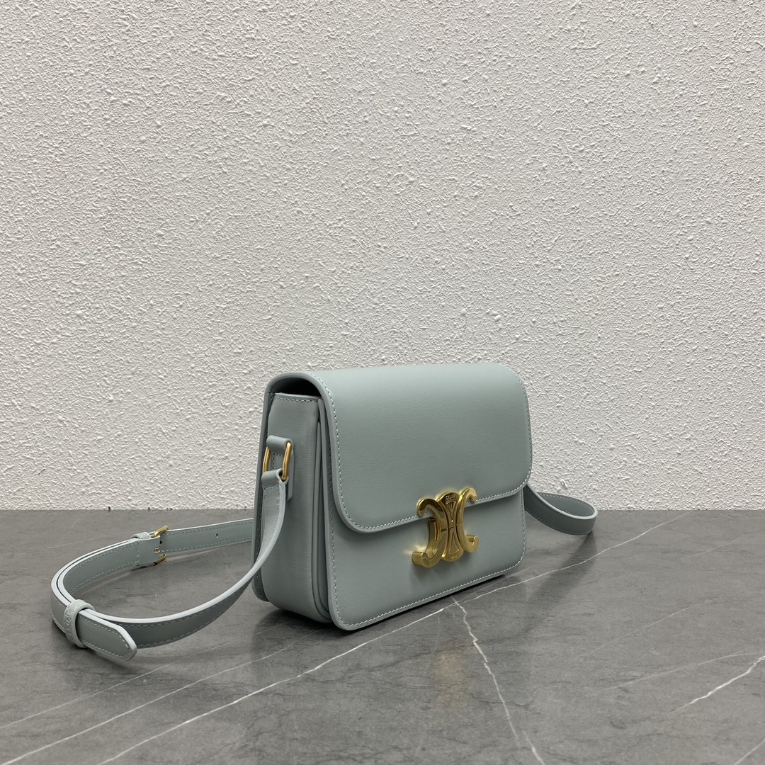 Celine Teen Triomphe Bag In Shiny Calfskin Pale Blue 188423